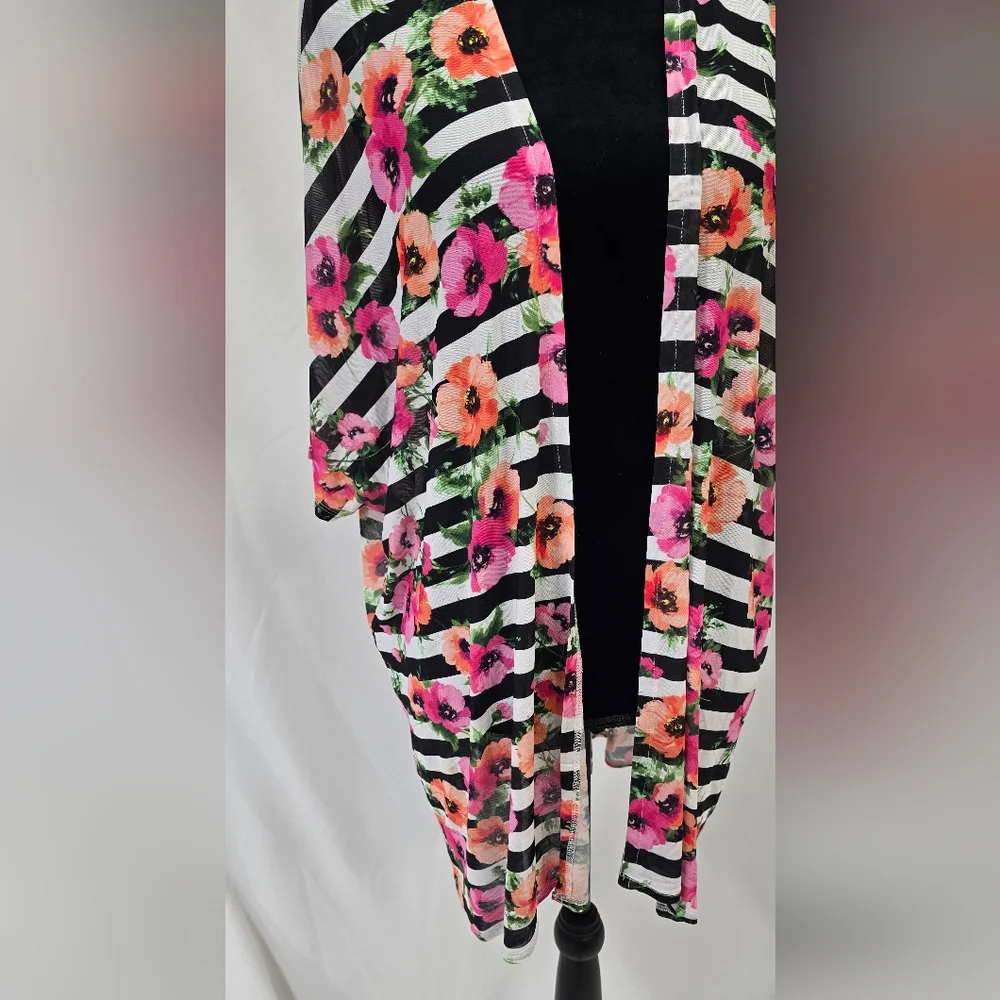 Torrid women 00/0 floral striped sheer boho kimono cover up‎ costal cottagecore - Picture 3 of 6